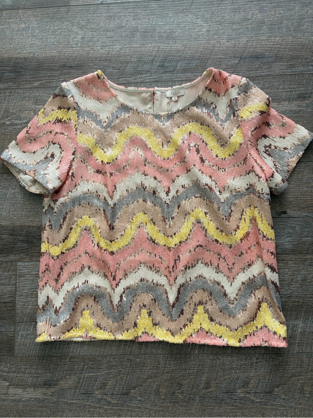 Pablo Pink Chevron Sequin Blouse